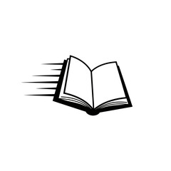 Open book with motion lines suggesting speed and rapid learning or fast reading isolated on white background
