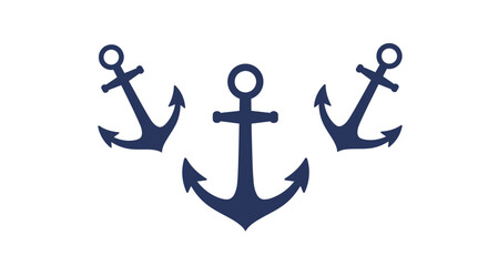 Three stylized navy blue anchors arranged in a pleasing symmetrical pattern on a clean white background