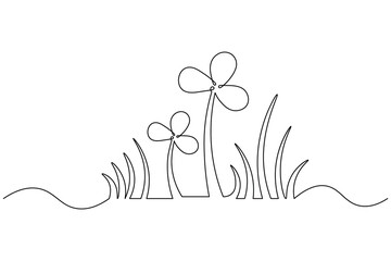 Simple grass and flowers one line art minimal outline vector design
