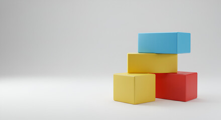 Obraz premium Colorful Blocks Stacked in Minimalist Style with Soft Lighting and White Background