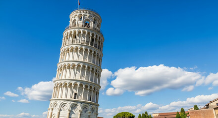 Leaning Tower of Pisa in Tuscany Italy Against Blue Sky