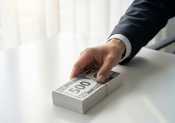 Close-Up of Money Stack on Office Desk