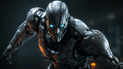 Futuristic Robot With Neon Eyes in Dynamic Pose