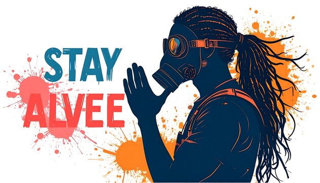 Silhouette of a person wearing a gas mask, advocating for survival