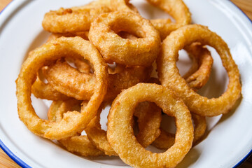 Group Of Deep Fried Crispy Onion Rings