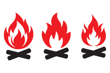 Black fire flame icons silhouette symbol
