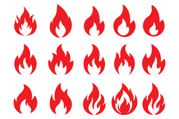 Black fire flame icons silhouette symbol