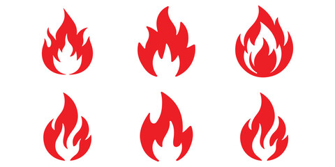 Collection of fire icons silhouette isolated on transparent background
