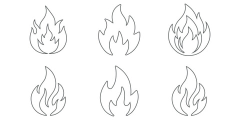 Collection of fire icons silhouette isolated on transparent background