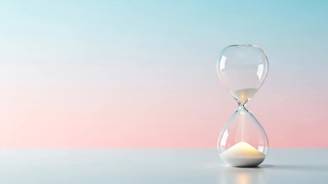 Hourglass with sand running out against a pastel background.