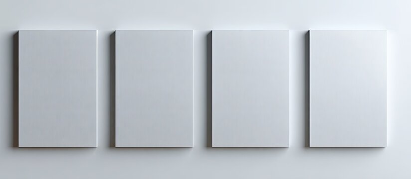 Four blank, light gray rectangles mounted on a white wall