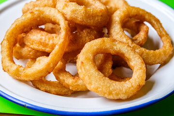 Group Of Deep Fried Crispy Onion Rings