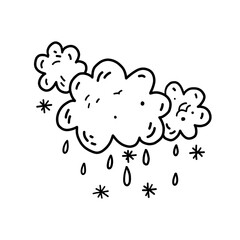 Hand drawn cloudy raining day weather doodle sketch element in simple minimalistic style. Ideal for book journal scrapbook illustration.