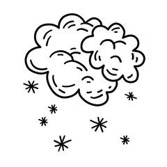 Hand drawn snowing winter snowflake weather doodle sketch element in simple minimalistic style. Ideal for book journal scrapbook illustration.