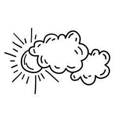 Hand drawn cloud sun weather doodle sketch element in simple minimalistic style. Ideal for book journal scrapbook illustration.