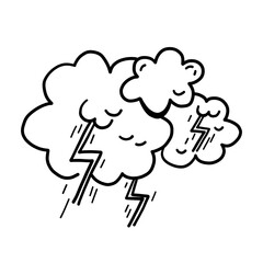 Hand drawn thunder strike cloud sun weather doodle sketch element in simple minimalistic style. Ideal for book journal scrapbook illustration.
