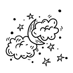 Hand drawn cloud sun weather doodle sketch element in simple minimalistic style. Ideal for book journal scrapbook illustration.