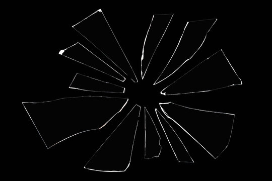 broken glass shards on black background
