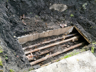 Old destroyed pipes in underground utilities