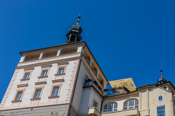 Summer walk through the spa center of the famous Karlovy Vary (Carlsbad) in the Czech Republic