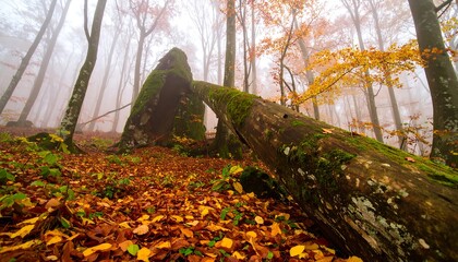 Fallen log in autumn forest
