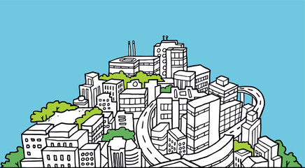 Sketch doodle city skyline. Hand-drawn style illustration vector 