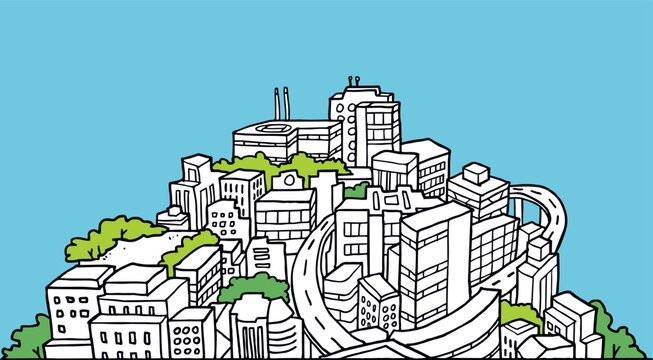 Sketch doodle city skyline. Hand-drawn style illustration vector 