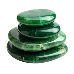 Stack of Polished Green Jade Healing Stones for Spa and Energy Balance, Isolated on Transparent Background