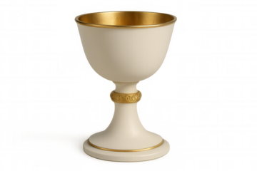 Ornate ivory-gold chalice highlighting ceremonial elegance, positioned against transparent background