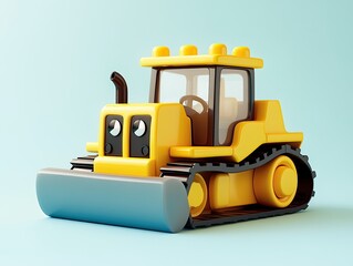 Adorable 3D bulldozer icon in minimalist style, flat design with playful vibe and smooth surfaces, construction equipment illustration