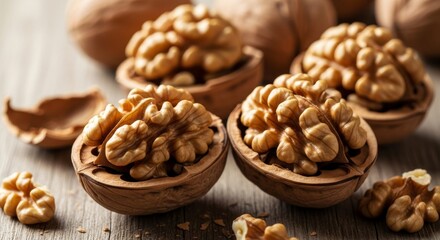 Fresh walnuts cracked and ready to eat for a healthy snack or baking ingredient