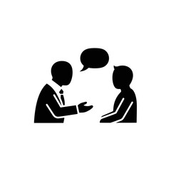 Two people talking with a speech bubble icon