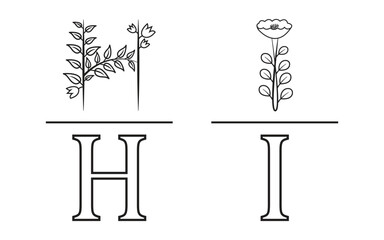 Floral monogram design featuring the letters h and i in a minimalist style