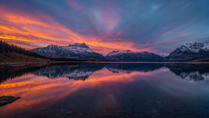 Fototapeta premium Stunning Sunset Reflection Over a Serene Lake