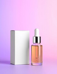 Pink Serum Dropper Bottle with White Box on Gradient Background