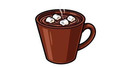A steaming mug of rich hot chocolate topped with fluffy marshmallows.