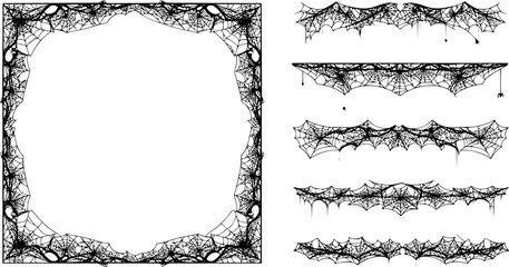 Spider web Halloween frame, dividers. vector eps illustration silhouette isolated on white background 