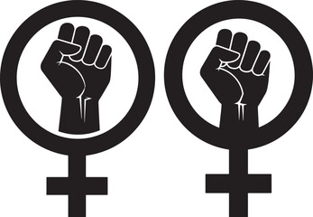 Fototapeta premium Two feminist symbols with raised fists silhouette