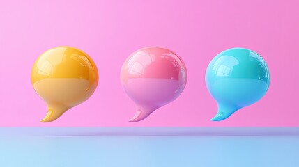Colorful 3D Speech Bubbles with Unique Tail Designs on Pink Background