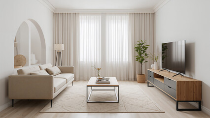 Bright and airy living space with stylish contemporary design