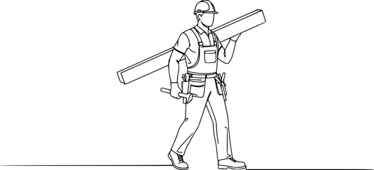 Building Construction worker line art style vector illustration silhouette isolated on white background 