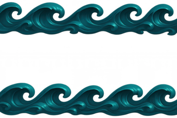 Seamless pattern of stylized turquoise waves creating a border, ideal for decorative purposes on transparent background