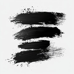 Abstract black brush strokes with a grunge texture on white canvas