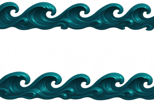 Seamless pattern of stylized turquoise waves creating a border, ideal for decorative purposes on transparent background