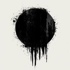 Abstract Black Circle with Grunge Texture and Dripping Elements Vector Art