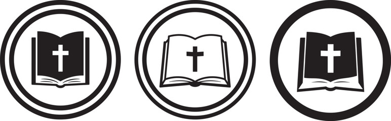 Three open bibles with crosses silhouette