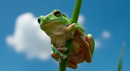 Obraz premium tree frog’s sticky toes gripping a blade of grass