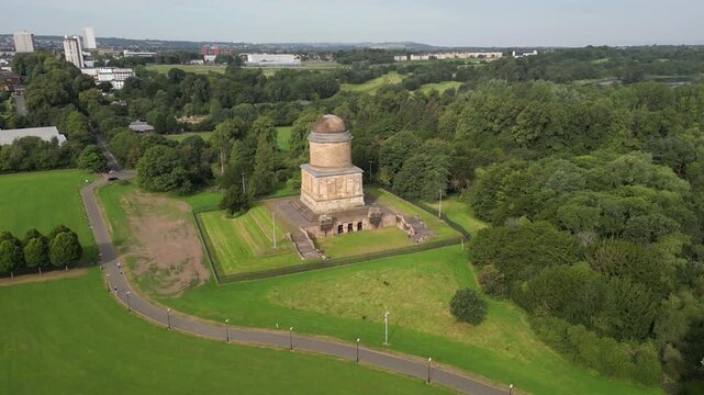 4K drone footage of the Hamilton Mausoleum in South Lanarkshire, Scotland