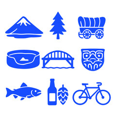 vector isolated blue color Oregon traditional cultural symbols