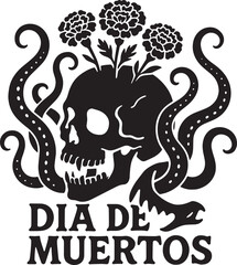 D&iacute;a de Muertos Skull with Floral and Serpent Design